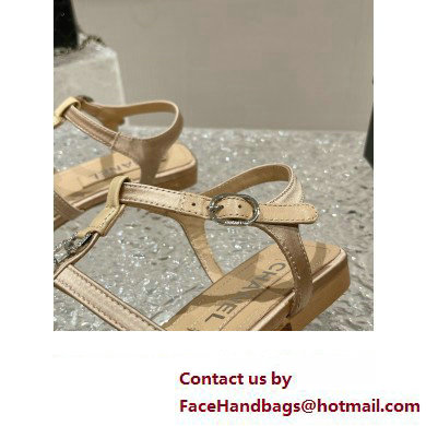 Chanel Satin, Metal  &  Strass Thong Sandals G40128 Beige 2023